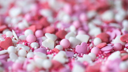 Obraz na płótnie Canvas Close up shot of heart shape sugar sprinkles mix