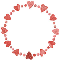 Round frame of red hearts, hand drawn illustration