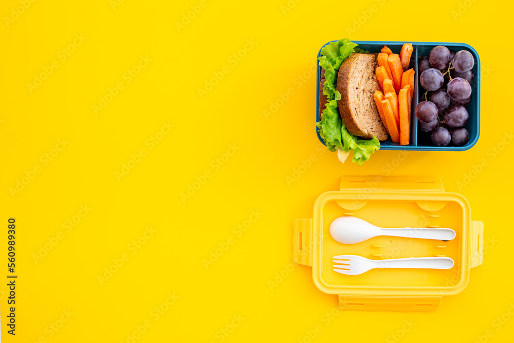 Wall mural Take away food in lunch box. Healthy meal at office