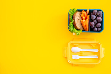 Fototapeta premium Take away food in lunch box. Healthy meal at office