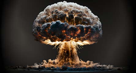 nuclear atom bomb mushroom, dark background, illustration generative ai