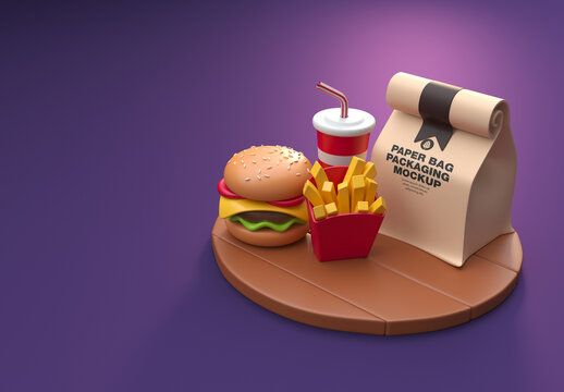 Cartoon Fast Food Bag Mockup
