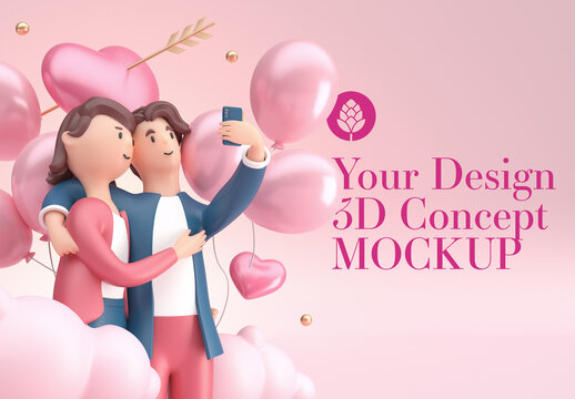 Selfie. Valentine's Day Concept Mockup