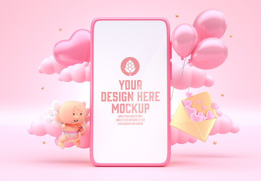 Valentine's Day Concept with Smartphone Mockup