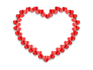 Valentine day heart frame .Heart shape confetti . Frame with pink and red hearts.Paper hearts decoration.3D heart frames space for text.