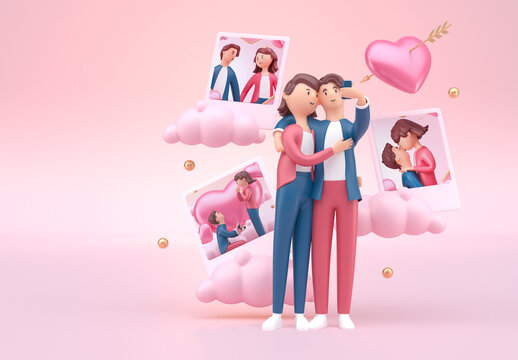 Selfie. Valentine's Day Concept Mockup