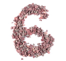 Stone in shape number 6, six pile rock isolated on white, clipping path, photo