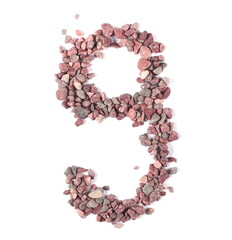 Stone in shape number 9, nine pile rock isolated on white, clipping path, photo