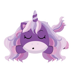 Cute Unicorn Sleeping Cartoon Vector Icon Illustration. Animal Nature Icon Concept Isolated Premium Vector. Flat Cartoon Style