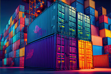 Fototapeta premium Containers in a port - Generative AI