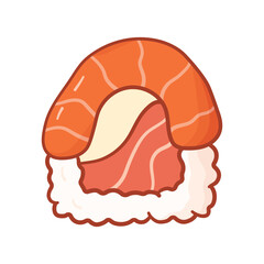Sushi roll with fish in doodle style. Vector illustration, png of asian food in cartoon drawing style