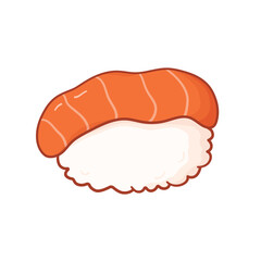 Sushi with salmon in cartoon style. Png, vector illustration of asian food in doodle style