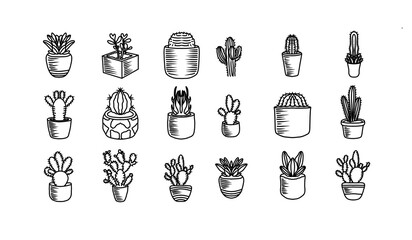 Hand drawn cactus icon set