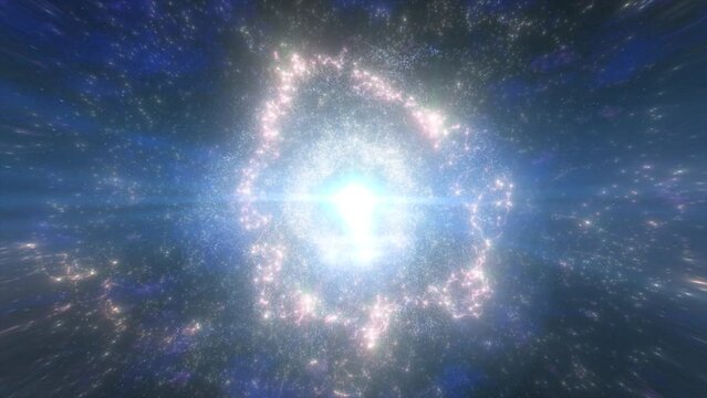 Abstract space galaxy with stars and planets spinning from particles and dots glowing bright futuristic on a black background. Abstract background. Video in high quality 4k, motion design