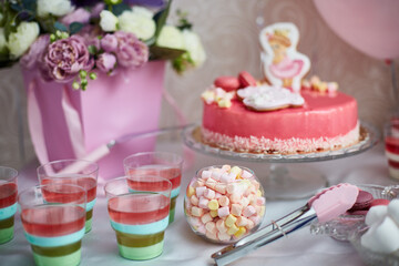 marshmallows and colorful jelly on a candy bar