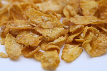 Breakfast cereals on a white background close up