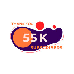 THANK YOU 55K FOLLOWERS CELEBRATION TEMPLATE PURPLE COLOR DESIGN VECTOR GOOD FOR SOCIAL MEDIA, CARD , POSTER