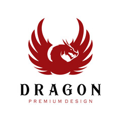 Winged Dragon Logo Design, a fierce and majestic representation of a dragon with wings