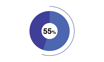 55 percent pie chart blue color, pie chart vector for blue color