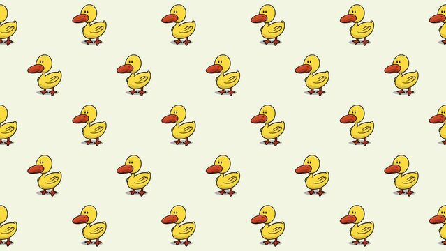 Cute duck cartoon line up in rows