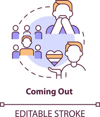 Coming out concept icon. Show sexual orientation. LGBTQI mental health risk factor abstract idea thin line illustration. Isolated outline drawing. Editable stroke. Arial, Myriad Pro-Bold fonts used