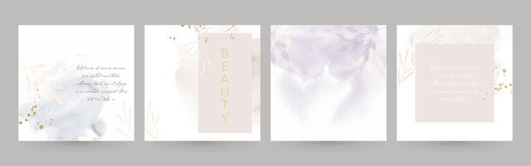 Elegant watercolor layouts in neutral lilac beige. Floral design for social media post, jewelry, cosmetics, fashion, wedding invitation. - 560996511