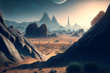 An alien landscape with mountains