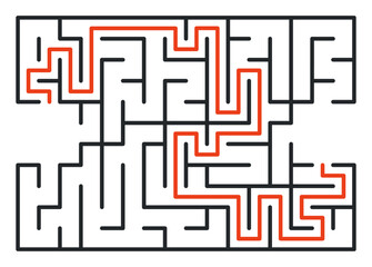 Abstract maze. Find right way. Isolated simple square maze black line on white background. Vector illustration.