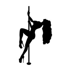 Fitness. Pole dance. Logo. Silhouette of a girl and a pole on a white background. Pylon.