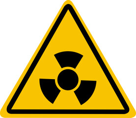 A yellow triangle with a shamrock inside. Sign of radioactive danger. Caution and warning.