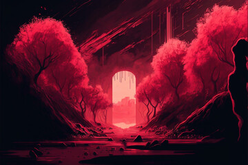 4K Desktop Wallpaper of a Red Landscape, Trees