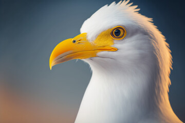 A close up of a white bird with a yellow beak, Generative AI