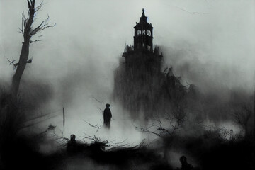 Fototapeta premium scary castle in the forest, generative ai
