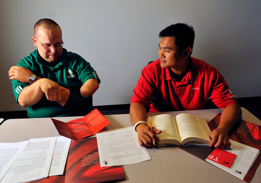 Wounded veterans in a classroom