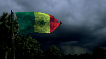 Senegal flag for veterans day on dark storm clouds - abstract 3D rendering