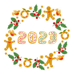 Vector Merry Christmas New Year 2023 Gingerbread