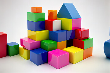 Highly colorful building blocks on white