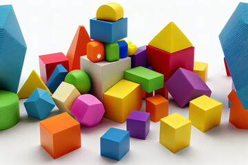 Obraz premium Highly colorful building blocks on white