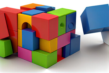 Obraz premium Highly colorful building blocks on white