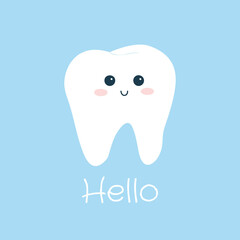 Cute vector illustration with white smiling tooth 