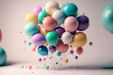 A bunch of balloons floating in the air, Generative AI