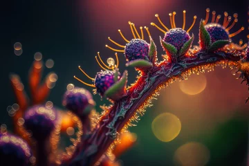 Fotobehang Extreem macro image of colorful organic texture, multicolored bokeh light. Abstract biology, microscopic view of organic substance or  microorganism Microbiology concept. Scientific background.  © Katynn