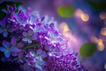 Fototapeta na wymiar Macro image of spring lilac violet flowers, abstract soft floral background. Digital artwork 