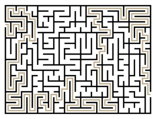 Abstract maze. Find right way. Isolated simple square maze black line on white background. Vector illustration.