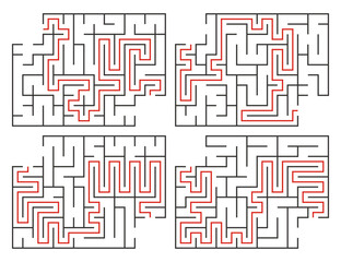 Abstract maze. Find right way. Isolated simple square maze black line on white background. Vector illustration.