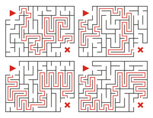 Abstract maze. Find right way. Isolated simple square maze black line on white background. Vector illustration.