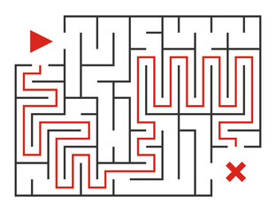 Abstract maze. Find right way. Isolated simple square maze black line on white background. Vector illustration.