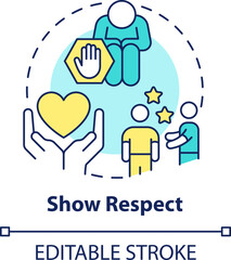 Show respect concept icon. Stop transphobia. Supporting gender identity abstract idea thin line illustration. Isolated outline drawing. Editable stroke. Arial, Myriad Pro-Bold fonts used - obrazy, fototapety, plakaty