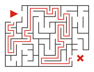 Abstract maze. Find right way. Isolated simple square maze black line on white background. Vector illustration.