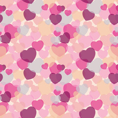 Colorful hearts seamless pattern. Pink, beige and purple background for textile, wrapping paper, web design and social media. Love, romantic concept.